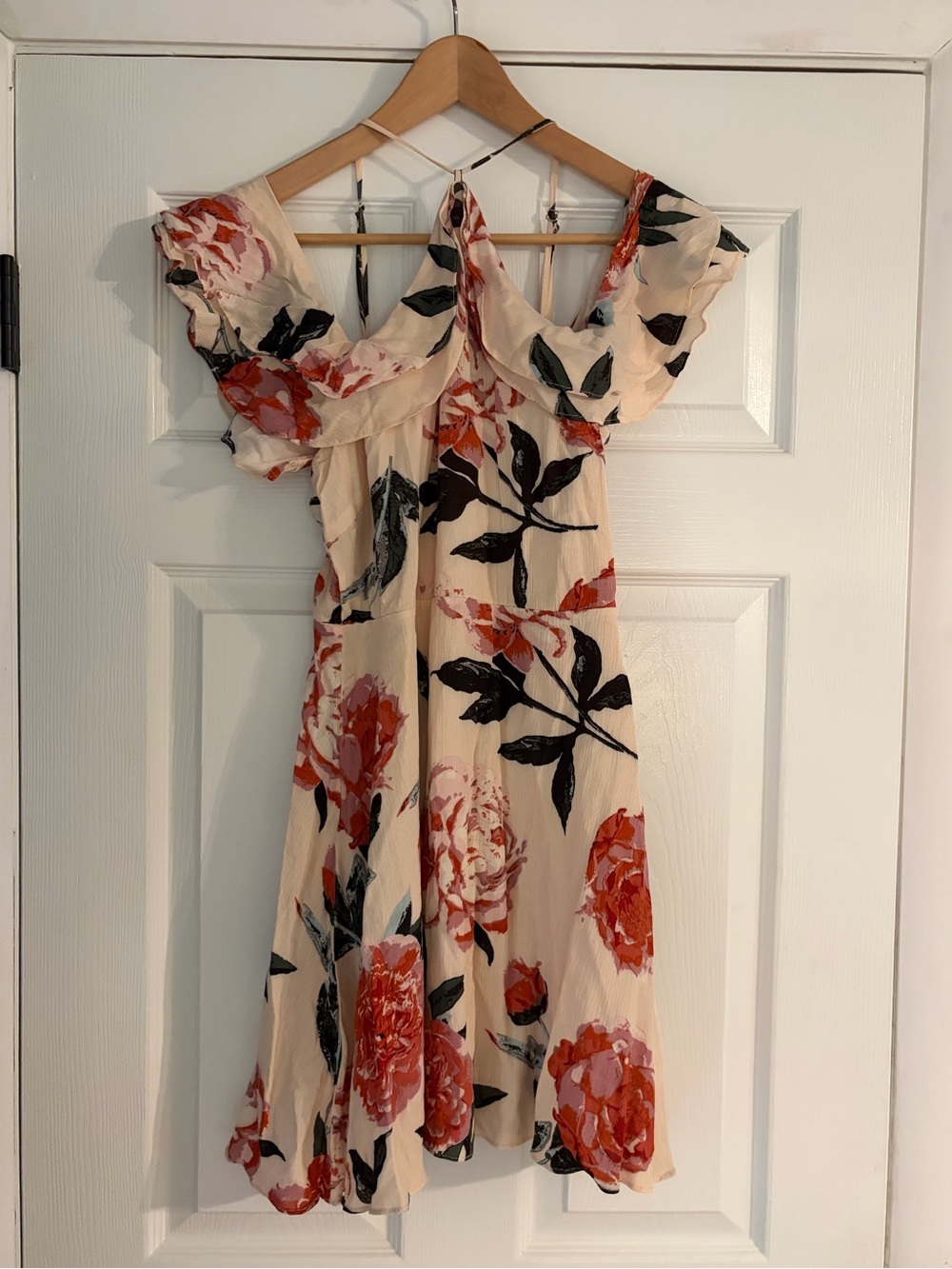 the room Cream Mini Dress with Red Floral Print